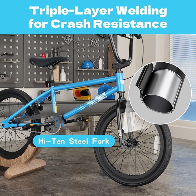 67i Boys BMX Bike 18/20 Inch Ages 8-12 Kids Bicycle with Front Rear U Brake Adjustable Seat Iron Fork 2.09" Wide Tires-StrideForce Fitness