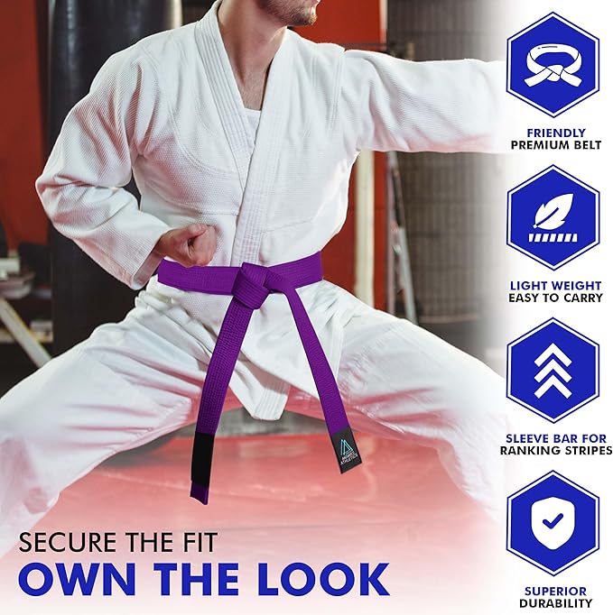 BJJ Belt for Men & Women Brazilian Jiu Jitsu Belt with Ranking Stripes Sleeve Bar Kids Jiu Jitsu Gi Belt-StrideForce Fitness