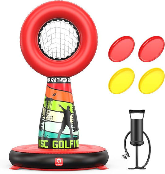QPAU Inflatable Disc Golf Set for Kids Family Fun, Portable Outdoor Yard Games Set With 4 Frisbee Discs & Pump, Kids Toys for Golf Practice, Backyard Camping Lawn Pitching Games - Ideal Teen Boy Gifts-StrideForce Fitness