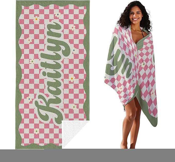 JML Personalized Beach Towel with Name, Custom Flower Beach Towel, Customized Microfiber Pool Towel, Quick Dry & Absorbent Swim Towel for Adult,Anniversary, Birthday, Summer Holiday,Vacation-StrideForce Fitness