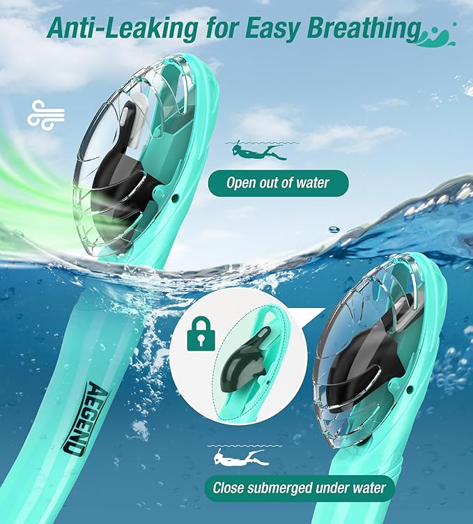 Aegend Dry Snorkel, Dive Mask Easy-Breath Free Diving Snorkel for Snorkeling Scuba Diving Freediving Swimming, with Top Dry Valve and Food-Grade Silicone Mouthpiece-StrideForce Fitness