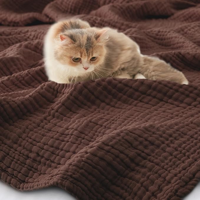Carriediosa 100% Cotton Muslin Throw Blanket 66" X 90" Twin XL Size，4-Layers Summer Gauze Throws for Bed Couch，Soft Lightweight Breathable Linen Blankets Bedspread for Adults All Season，Dark Brown-StrideForce Fitness
