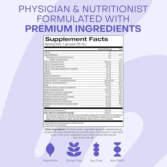 Healthycell Bioactive Daily Liquid Multivitamin for Men & Women – 20+ Essential Vitamins, Minerals & Antioxidants for Brain, Heart, Immune Support, Skin & Hair Support - 14 Gel Packs-StrideForce Fitness