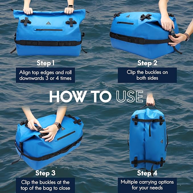 Haimont Large Waterproof Duffel Backpack Roll-Top Heavy Duty Dry Duffle Bag for Boating, Travel, Motorcycle, Kayaking, Camping, 60L-StrideForce Fitness