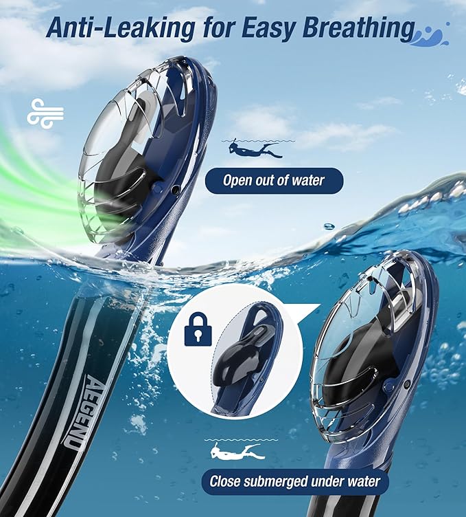 Aegend Dry Snorkel, Dive Mask Easy-Breath Free Diving Snorkel for Snorkeling Scuba Diving Freediving Swimming, with Top Dry Valve and Food-Grade Silicone Mouthpiece-StrideForce Fitness