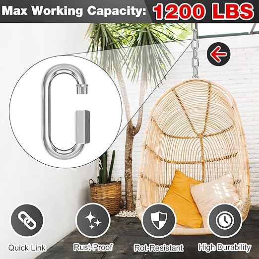 M8-20 Pack 3“ Quick Links Chain Connectors, 5/16″ Galvanized Chain Locking Carabiners Hooks, 1200LBS Heavy Duty Thread Quick Link Clips, Twist Oval Keychain D Shape for Swing, Camping-StrideForce Fitness