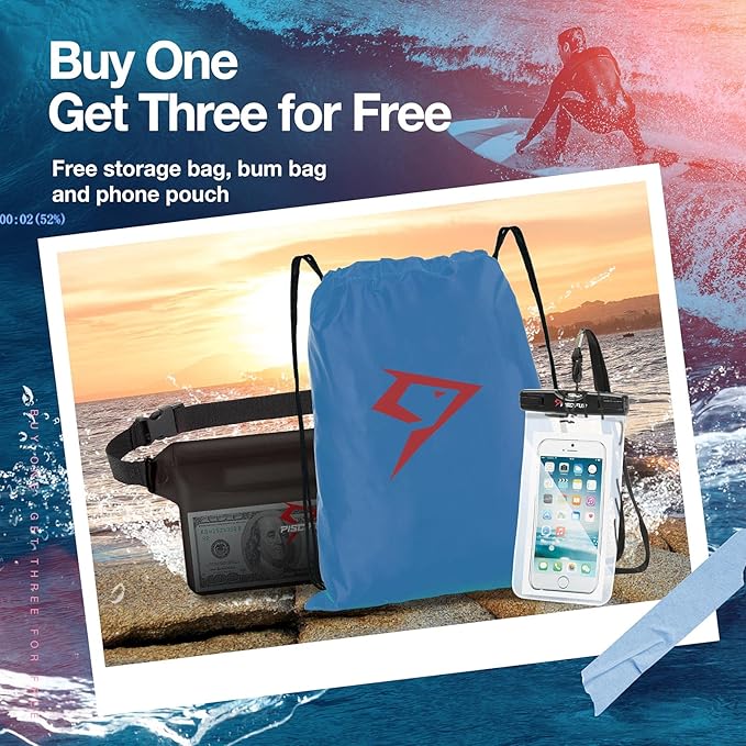 Piscifun Dry Bag Waterproof, Lightweight Dry Backpack Roll-Top Sealed with Waist Pouch and Phone Case Keeps Gear Dry Inside for Kayaking, Boating 10L 20L 30L-StrideForce Fitness