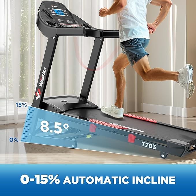 4.0HP Treadmills for Home, Folding Treadmill with 15% (8.5°) Auto Incline, 300 LBS Capacity, 10 MPH Speed, 18''x50'' Wide Belt, Bluetooth, App, 64 Preset Programs, Pulse Monitor, BMI Detector-StrideForce Fitness