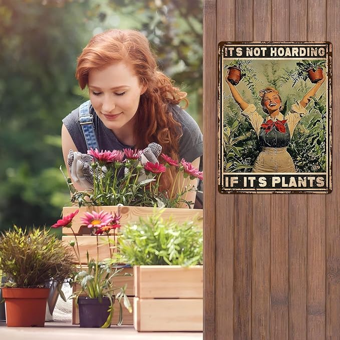Retro Garden Metal Sign It's Not Hoarding If It's Plants Vintage Gardening Decor Metal Plaque for Parlor Yard Oasis Backyard Patio Greenhouse Decoration 12 * 16inch-StrideForce Fitness