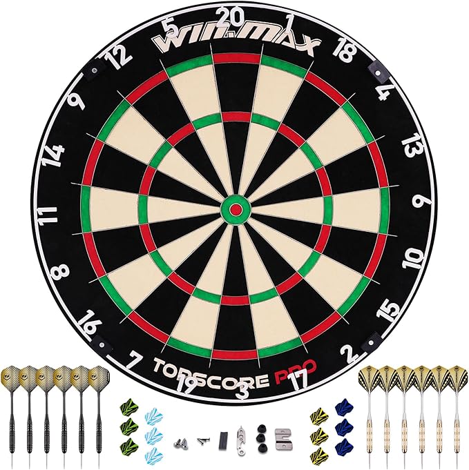 WIN.MAX Dart Board - Bristle Steel Tip Dartboard Dart Boards for Adults Bristle Steel Tip Dartboard Set with 12 Darts Metal Tip-StrideForce Fitness