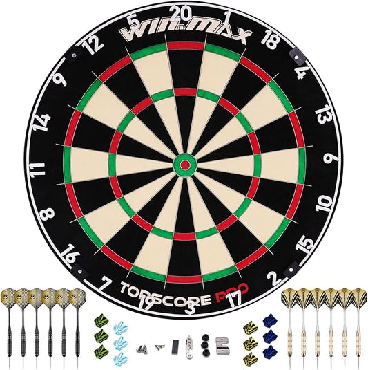 WIN.MAX Dart Board - Bristle Steel Tip Dartboard Dart Boards for Adults Bristle Steel Tip Dartboard Set with 12 Darts Metal Tip-StrideForce Fitness