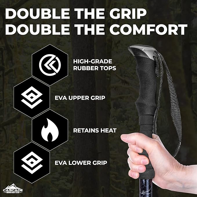 Cascade Mountain Tech Lightweight Aircraft-Grade Aluminum Trekking Poles with Extended Down Grip Plus Tip Kit-StrideForce Fitness