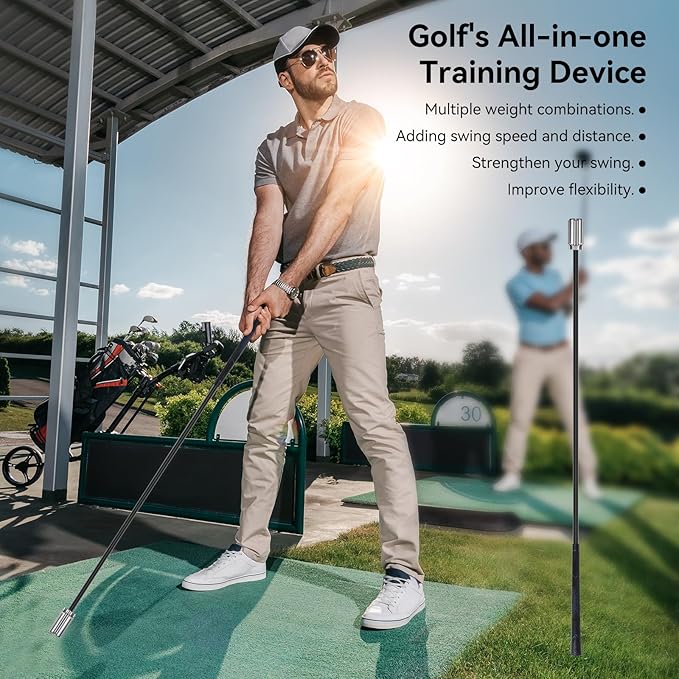 Golf Swing Trainer Aid, Weighted Golf Grip Trainer for Improve Swing Speed and Chipping Hitting, Adjustable Weight System for Golf Speed Training Warmup Aid for Men and Woman-StrideForce Fitness