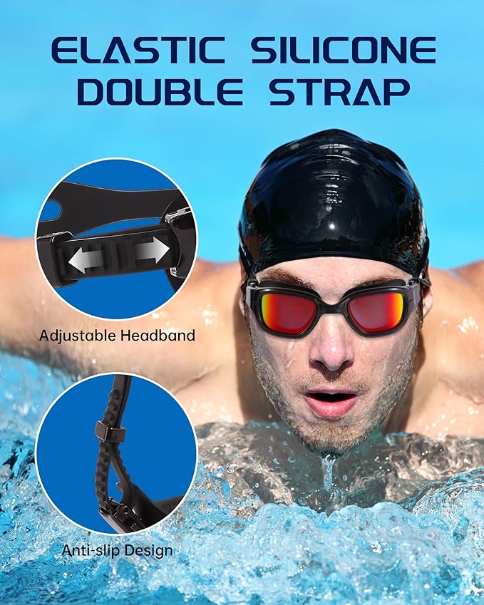 Swim Goggles, Goggles Adult with Swimming Cap, Nose Clip & Ear Plugs, UV Protection Anti-Fog Lens and Case for Adult-StrideForce Fitness