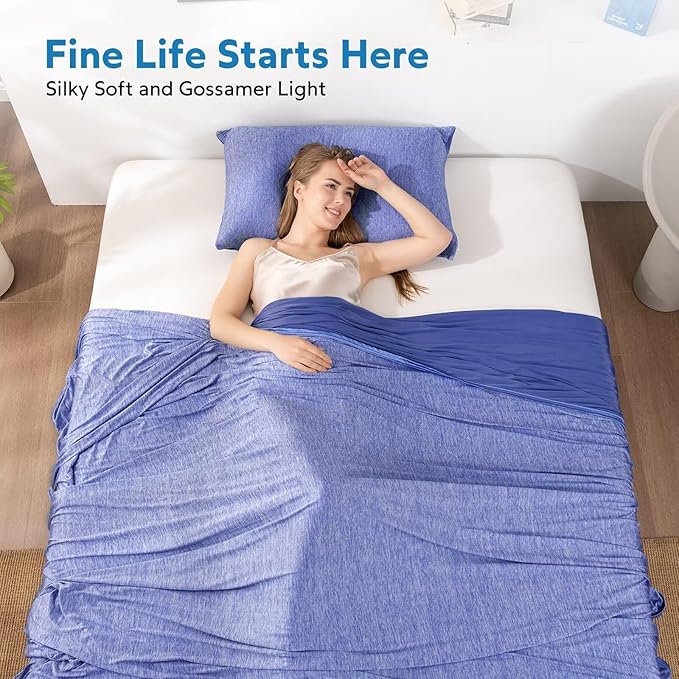 HOMFINE Cooling Blankets for Hot Sleepers - Summer Blanket Thin Lightweight Breathable Soft Double Side Enhanced Cooling for Bed Couch Sofa, Keep Cool for Night Sweats (Dark Blue, 50 x 70 inches)-StrideForce Fitness