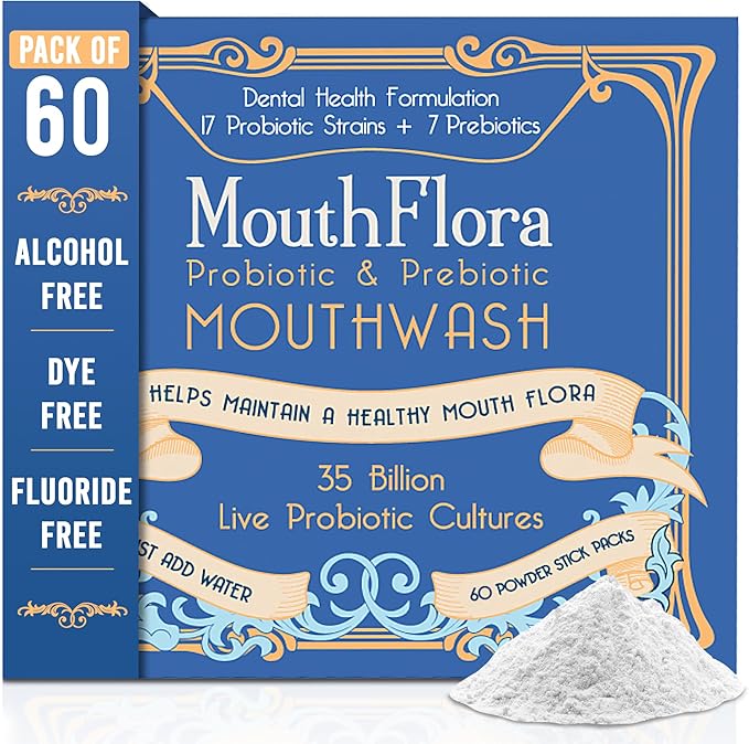 Probiotic & Prebiotic Mouthwash for Adults | Dry Mouth and Oral Thrush Relief | Gum Health Mouthwash | 60 Pack