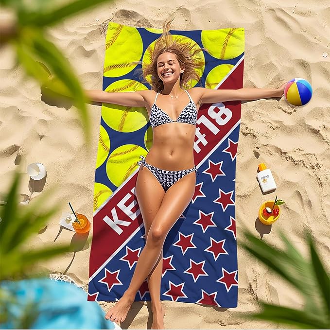 Personalized Beach Towel With Name, Custom Beach Towel with Text, Customized Microfiber Pool Towel, Quick Dry & Absorbent Swim Towel for Adult,Anniversary, Birthday, Summer Holiday,vacation, Tennis-StrideForce Fitness