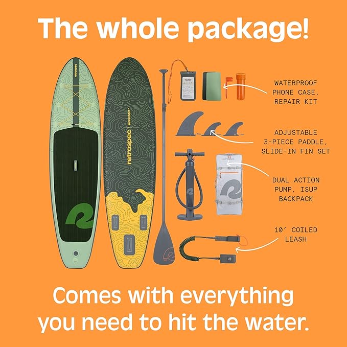 Retrospec Weekender Inflatable Paddle Board with Beach Accessories - 10'6" X 32in SUP Board, Textured Deck Pad, Pump & Travel Bag - Lightweight iSUP-StrideForce Fitness