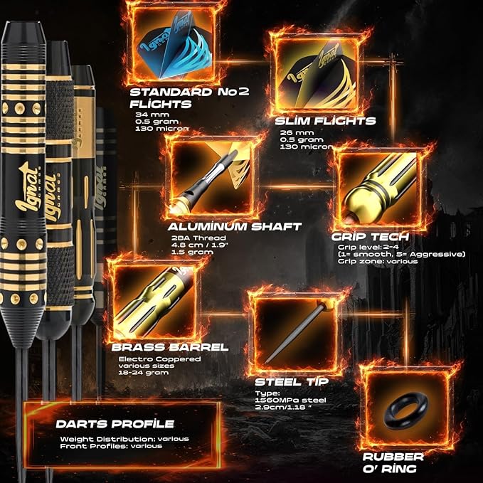 IgnatGames Premium Steel Tip Darts – 3/6/12 Pack Brass Barrels with Aluminum Shafts, 16 GlideXPro Flight Set, Tool Kit & Giftable Case-StrideForce Fitness