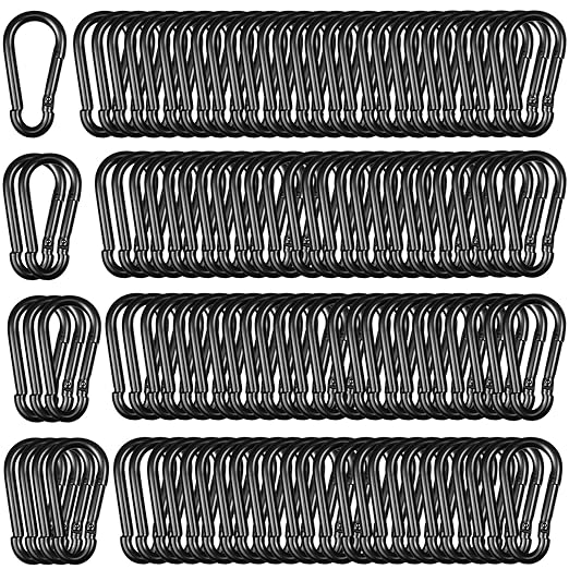200PCS M6 Black Carabiner Clip,2.36Inch Bulk Snap Hook Quick Link Small Carabiner Clips,Spring Link Buckle for Fishing Camping Hammock Dog Leashes-270LBS Holding Capacity-StrideForce Fitness