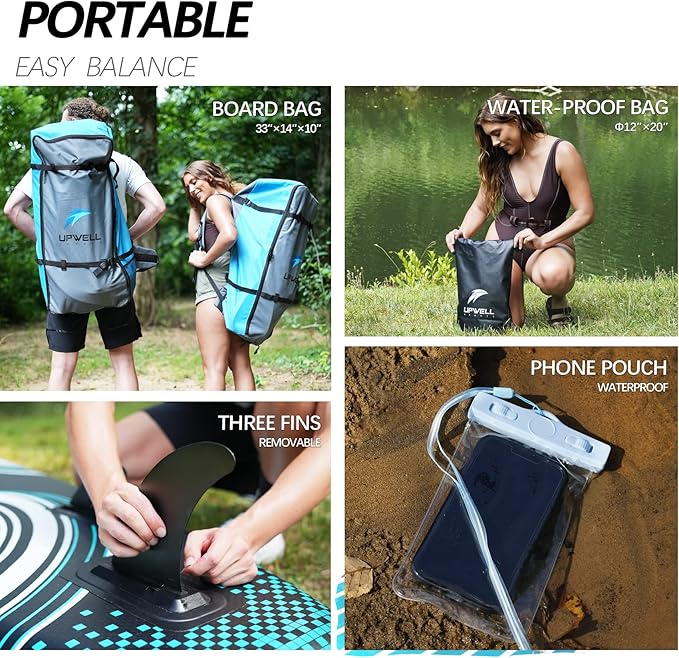 UPWELL 11’6”/11'2”/11'/10'8”/10'6”/10'2” Inflatable Stand Up Paddle Board with sup Accessories Including Backpack, Repairing Kits, Non-Slip Deck, Leash, 3 Fins, Paddle and Hand Pump-StrideForce Fitness