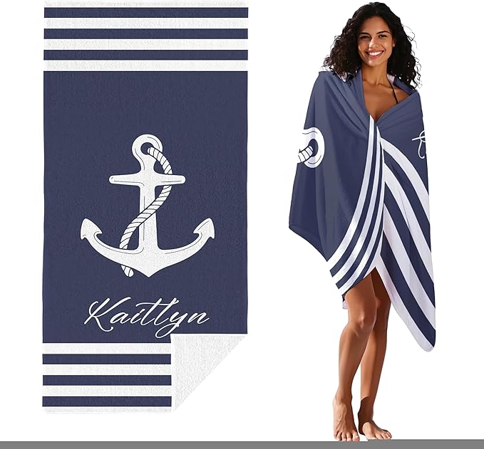 JML Personalized Beach Towel with Name, Custom Anchor Beach Towel, Customized Microfiber Pool Towel, Quick Dry & Absorbent Swim Towel for Adult,Anniversary, Birthday, Summer Holiday,Vacation-StrideForce Fitness