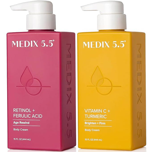Medix 5.5 Retinol Body Cream + Vitamin C Lotion Anti Aging Moisturizer Skincare Set, Retinol Lotion Targets Wrinkles, Sagging Skin, Crepey Skin, Vitamin C Cream Brightens & Hydrates Dry Skin, Bundle-StrideForce Fitness