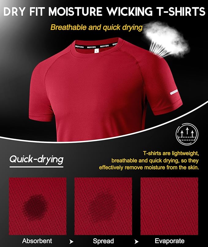 Boyzn 1, 3, 5 or 7 Pack Men's Workout Running Shirts, Dry Fit Moisture Wicking T-Shirt, Gym Athletic Short Sleeve Tee Shirts-StrideForce Fitness