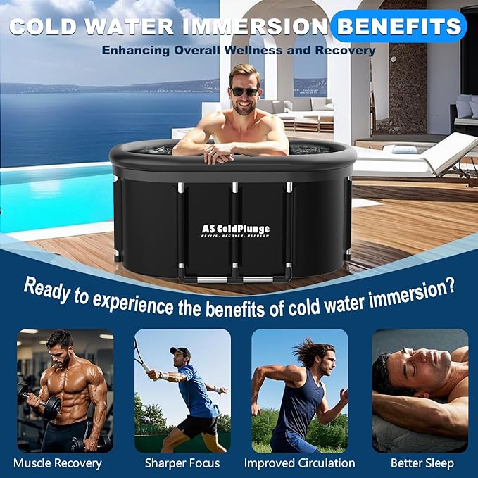XXL Oval Ice Bath Tub for Cold Plunge, Portable Ice Pod with Lid, 148Gal Inflatable Cold Plunge Tub with 2 Drain Valves for Chiller Connection, Cold Therapy Recovery, Indoor Outdoor Use-StrideForce Fitness