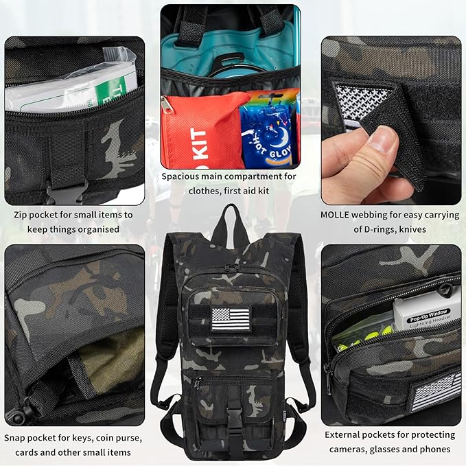 Hydration Backpack, Tactical Molle Water with 2L TPU Water Bladder, for Men Women Lightweight Water Backpack, Hydration Pack for Hiking, Biking, Climbing and Hunting-StrideForce Fitness