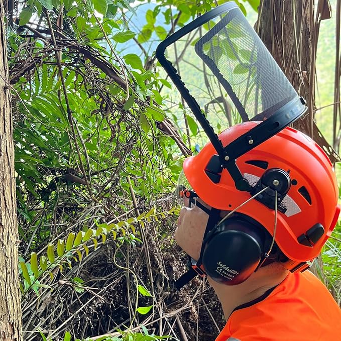 Forestry Safety Helmet with Build-in Visor Mesh Face Shield Ear Muffs 4 in 1 Chainsaw Safety Hard Hats-StrideForce Fitness