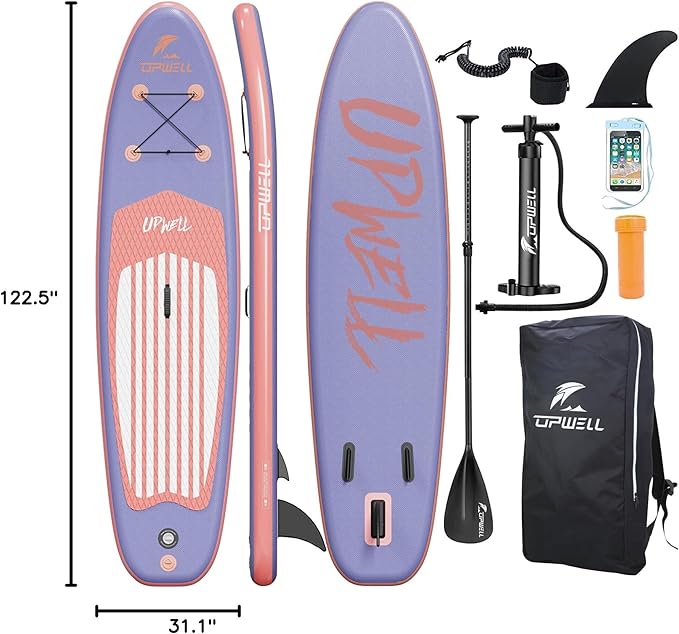 UPWELL 11’6”/11'2”/11'/10'8”/10'6”/10'2” Inflatable Stand Up Paddle Board with sup Accessories Including Backpack, Repairing Kits, Non-Slip Deck, Leash, 3 Fins, Paddle and Hand Pump-StrideForce Fitness