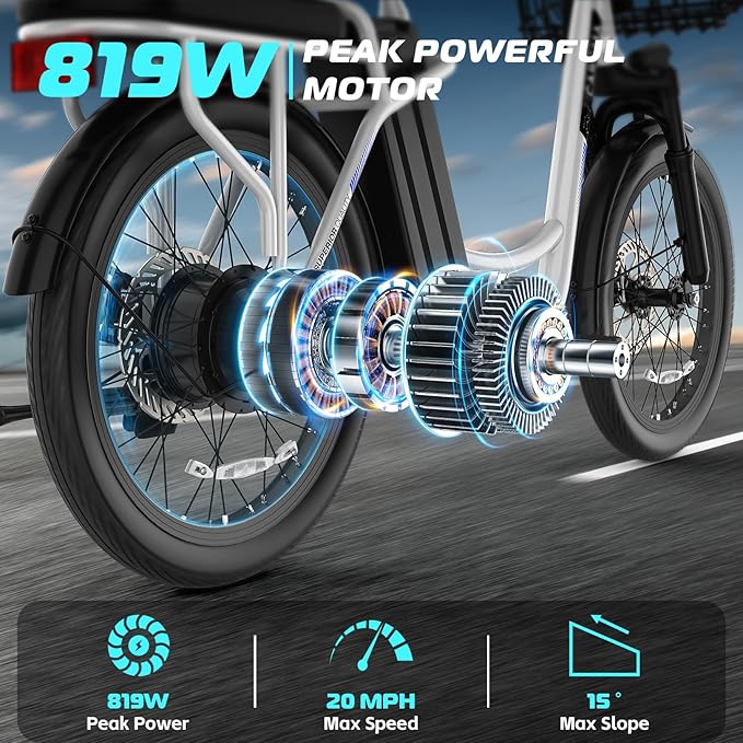 Caroma Electric Scooter with Seat, 48V Removable Battery E-Bike, Up to 30Miles&20MPH, 500/800/1200W Motor, 20" Fat Tire Adult Electric Bicycles for Commuting with Basket-StrideForce Fitness