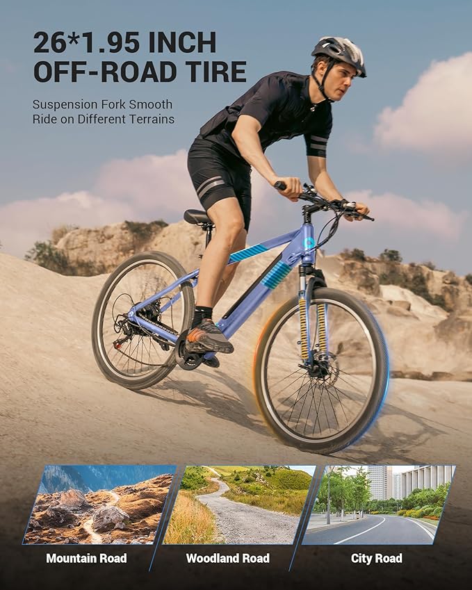 Electric Bike for Adults,36V Built-in Invisible Removable Battery,350W Brushless Motor(Peak 450W) Electric Mountain Bike,26" Tires&Front Fork Suspension,UL Certified 7-Speed-StrideForce Fitness