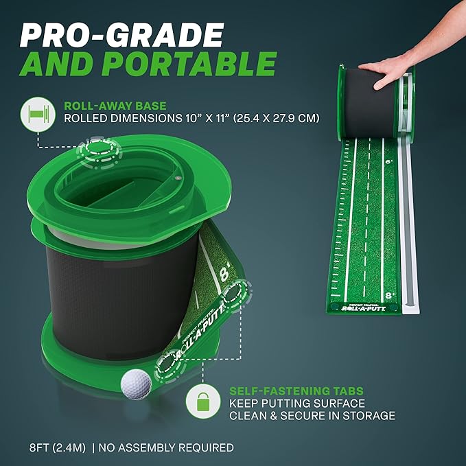 Perfect Practice Golf Putting Mat - Portable Putting Green, Indoor & Outdoor Practice, with Ball Return - Golf Training Aid for Home, Office, Backyard - Golfing Gifts for Men-StrideForce Fitness