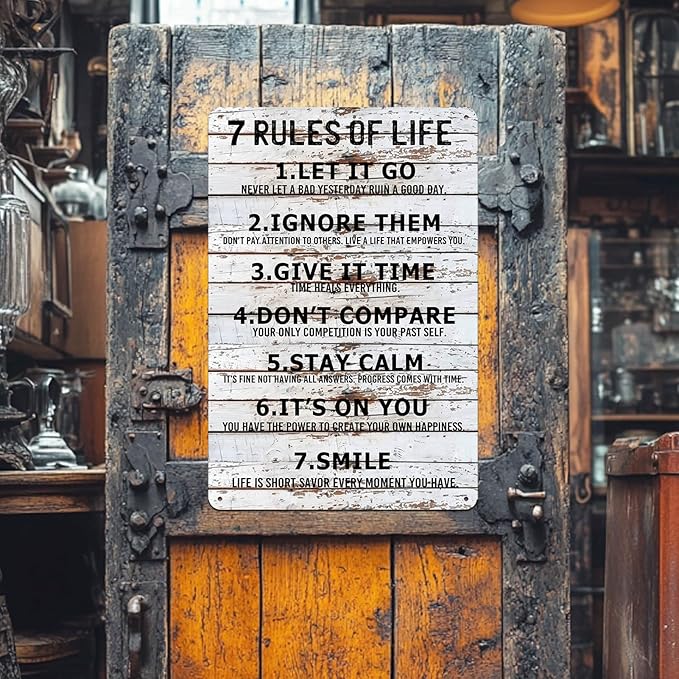 Teen Boys Room Decor - Cool Inspirational Wall Art Teenage Girl Bedroom Stuff 7 Rules of Life Metal Tin Signs for 10-18 Year Old Teens Room Accessories 8x12 Inch-StrideForce Fitness