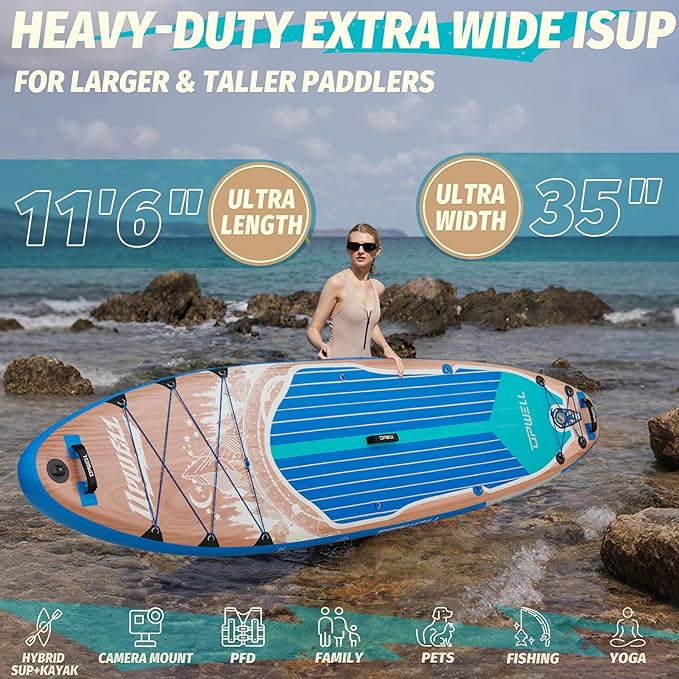 UPWELL 10'6"/11'/11'6" Inflatable Paddle Board, Stand Up Paddlboard for Youth & Adults, Stable Design, Premium SUP Accessories, Backpack, Leash, Hand Pump, Fins-StrideForce Fitness