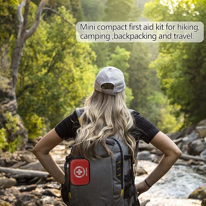 Mini First Aid Kit -Small Waterproof Hard Shell Medical Kit with Compartments for Camping, Hiking, Car, Home, Office, School - Vehicle & Outdoor Emergency Medical Kit (Red)-StrideForce Fitness