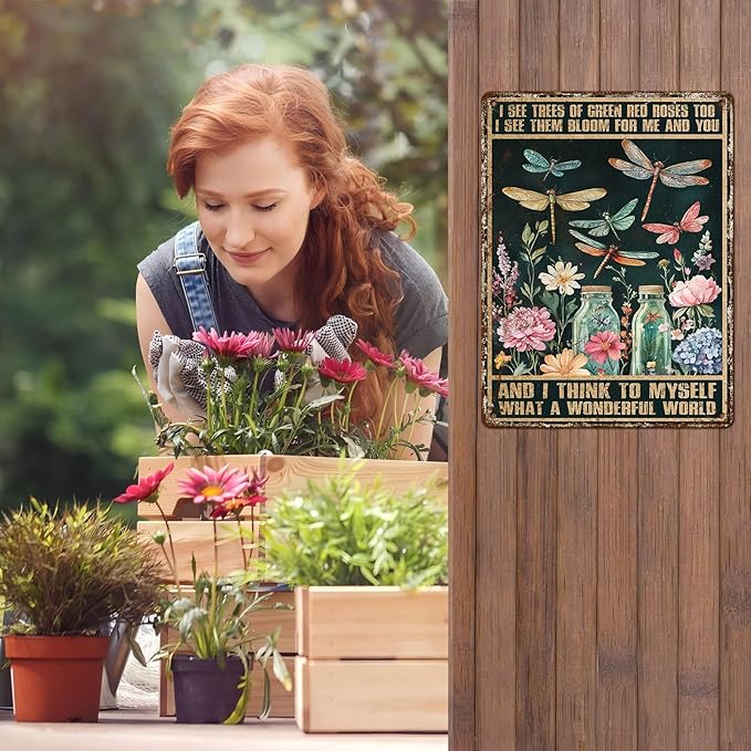 Dragonfly Decor And I Think To Myself What A Wonderful World Vintage Metal Tin Sign Decorative Plaque Poster 12 * 16inch-StrideForce Fitness