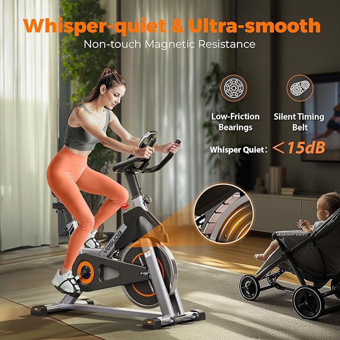 YOSUDA Exercise Bike, Brake Pad Stationary Bike for Home with Exclusive App, Magnetic Indoor Cycling Bike with 300 lb Weight Capacity, Low Noise, Tablet Holder and Fitness Courses for Weight Loss-StrideForce Fitness