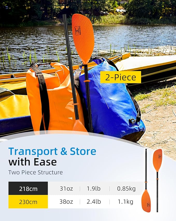 OCEANBROAD Kayak Paddle 86in/218cm, 90.5in/230cm Alloy Shaft 2-Piece Floatable Kayak Oar for Kayaking Canoeing Boating-StrideForce Fitness