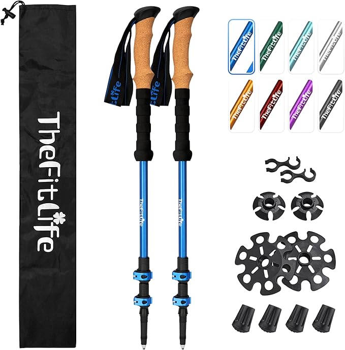 TheFitLife Trekking Poles - Lightweight 7075 Aluminum Hiking Sticks with Cork Grips, Adjustable Telescopic Design, Metal Flip Lock for Men & Women - Perfect for Hiking, Walking, Camping & Backpacking-StrideForce Fitness
