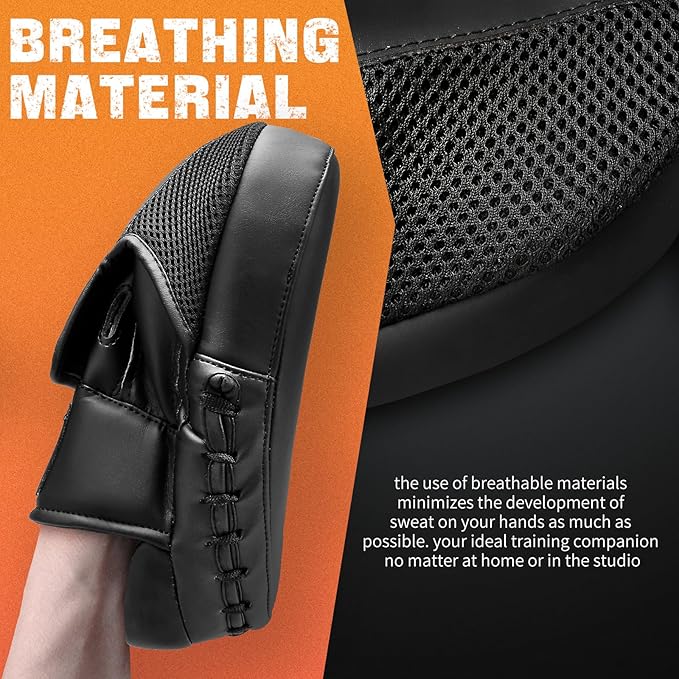 Boxing Pads for Men, Women, & Kids, Leather Focus Mitts for Martial Arts, Boxing Training, Curved Punch Mitts for Karate, Kickboxing,Muay Thai, Taekwondo-StrideForce Fitness