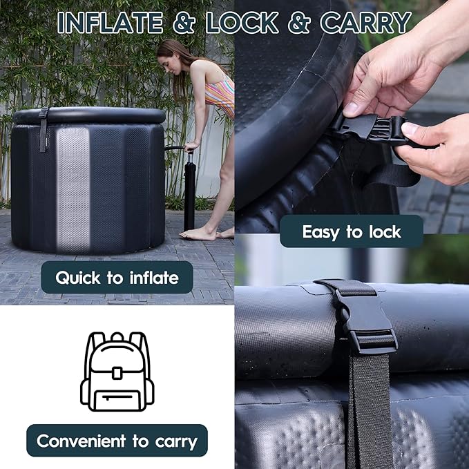 Cold Plunge Tub for Athletes, 100 Gallon Inflatable Ice Bath Tub Water Chiller Compatible, Portable Ice Tubs for Cold Plunge with Insulated Lid for Outdoor & Indoor Recovery-StrideForce Fitness