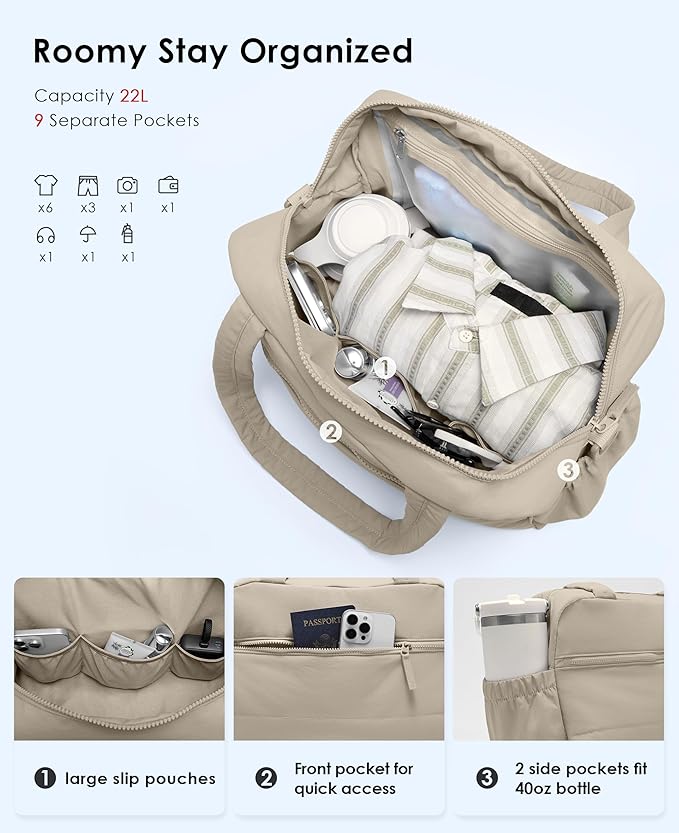 Gym Bag for Women, Travel Duffle Bags with Wet Pocket, Lightweight Carry on Bag Overnight Weekender Duffel Bag, Water Resistant (Khaki Ash)-StrideForce Fitness