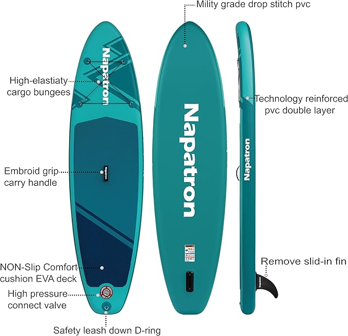 Napatron Family Inflatable Stand Up Paddle Board, Sup,Stable Wide Design,350LBS Capacity,Complete Paddle Board Package with Fast Action Pump,Leash,Ideal for Beginners/Youth & AllSkill Levels-StrideForce Fitness