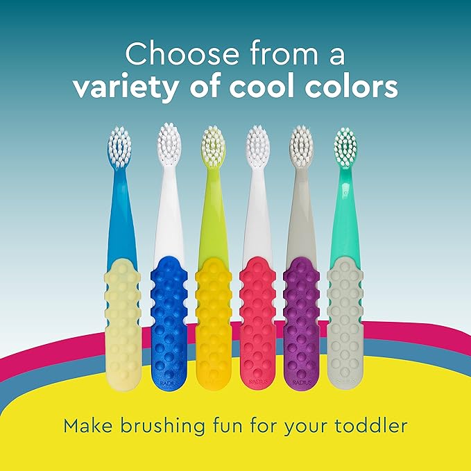 RADIUS Totz Plus Brush Kids Toothbrush Silky Soft BPA Free ADA Accepted Designed for Delicate Teeth & Gums for Children 3 Years & Up - Assorted - Pack of 3