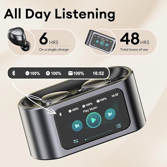 PAXA Wireless Earbuds with Touch Screen Headphones Bluetooth 5.4 Ear Bud IPX4 Light Weight in Ear Earbuds Comfortable Fit Deep Bass Stereo 5 EQ Modes ENC Clear Call for Android/iOS(Black)-StrideForce Fitness