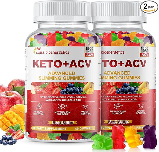 (2 Pack) Keto Apple Cider Vinegar Gummies, Keto ACV Gummy Diet Supplement, Advanced 1500mg ACV Gummies with Folate, B12、B6 and Keto Support for Women Men, Gelatin- Free, Vegan & Non-GMO (Multi-Flavor)-StrideForce Fitness