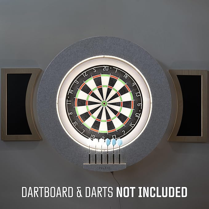 Dart Board Cabinet Set with LED Light; Bristle Dartboard, Built in LED Light, Darts and Chalkboards-StrideForce Fitness